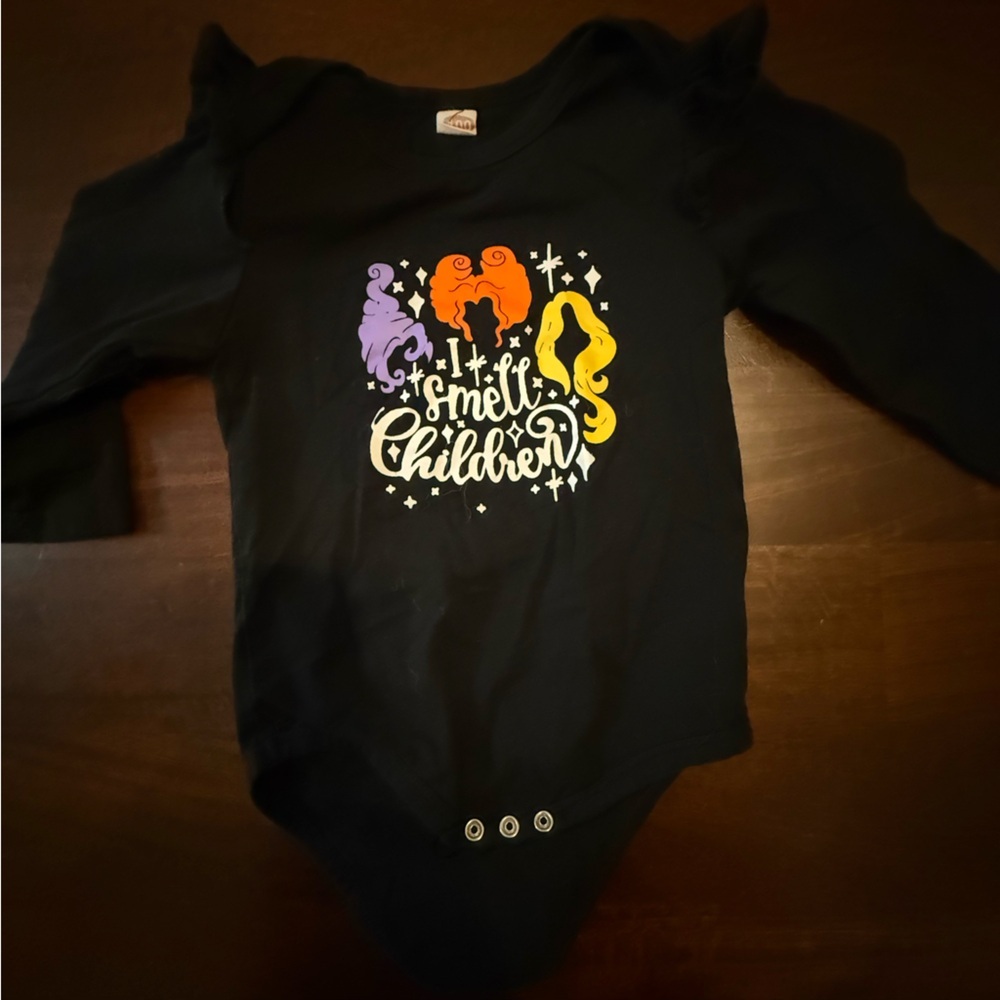 Hocus Pocus Graphic black Long Sleeve Ruffle Onesie